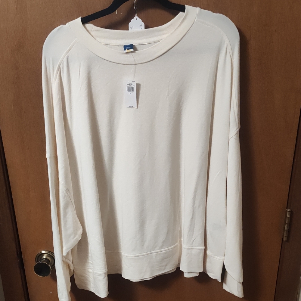 Live In French Terry Brand Cream Long Sleeve Top Size 4X